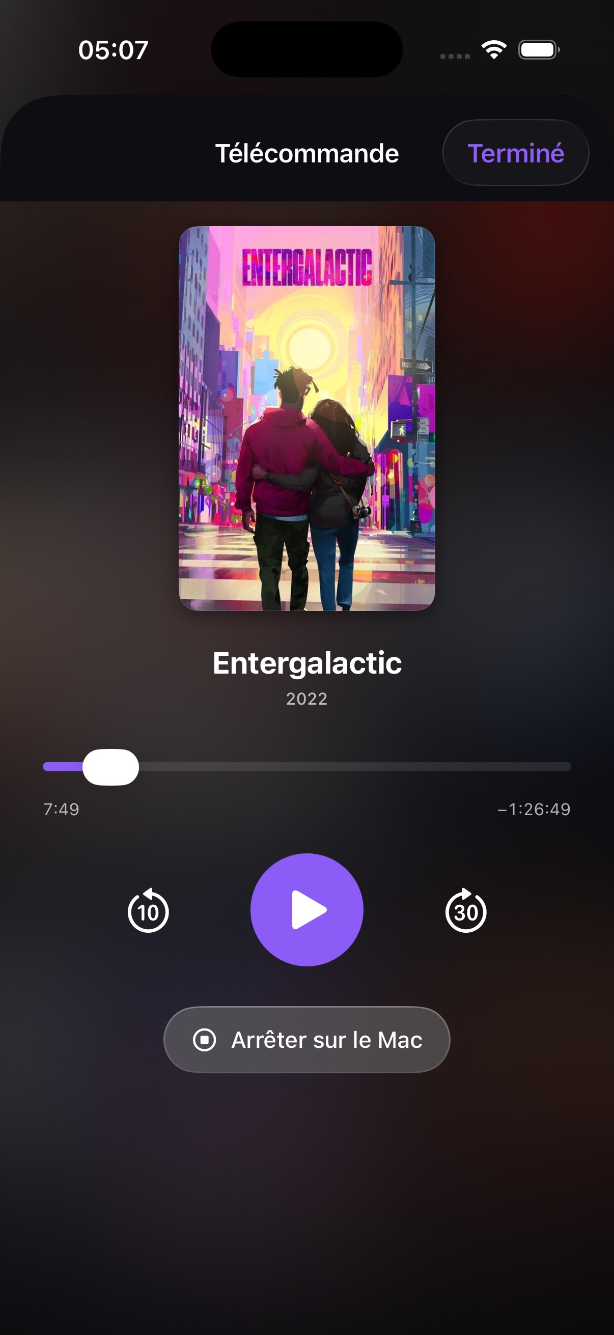 La télécommande du lecteur Mac depuis l'iPhone