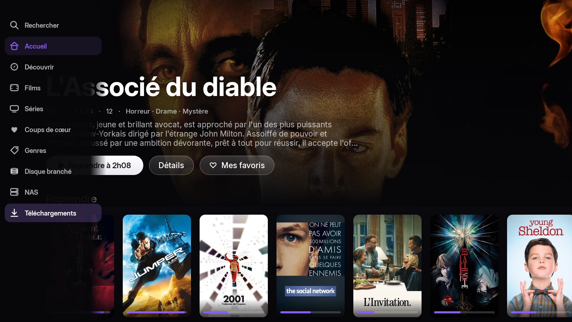 Le menu latéral de Cineo sur Android TV, déplié
